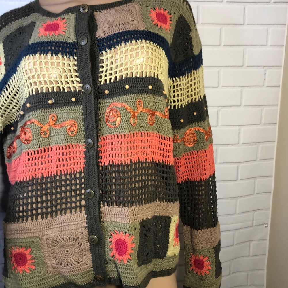 Colorful Crochet Button-Up Cardigan - Picture 5 of 9